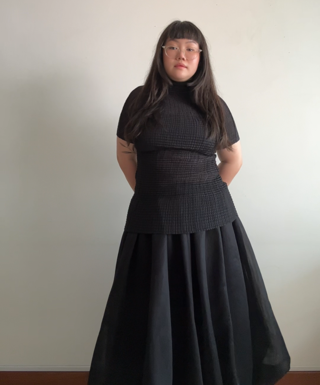 Issey Miyake pleated texture high neck top