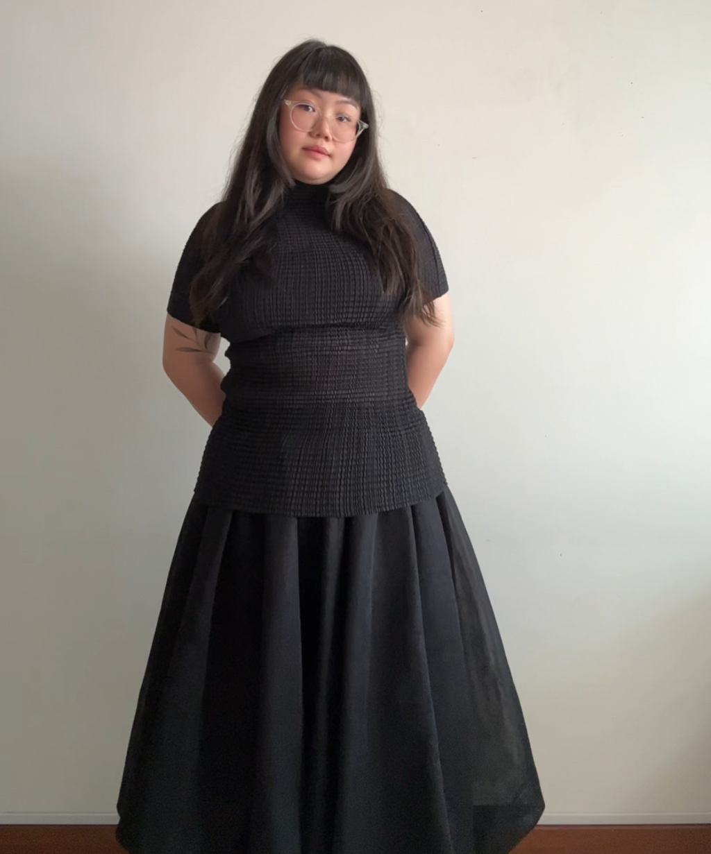 Issey Miyake pleated texture high neck top