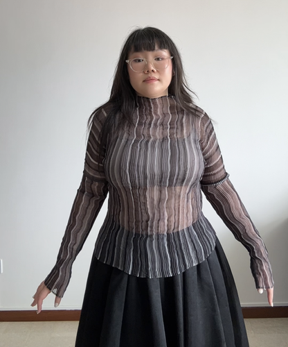 Issey Miyake Vertical Stripe Chiffon Twist Top