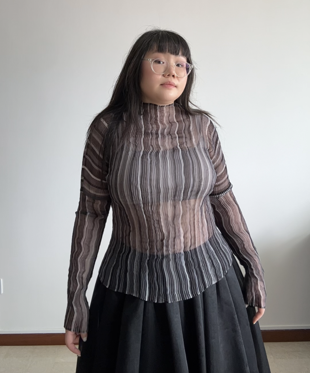 Issey Miyake Vertical Stripe Chiffon Twist Top