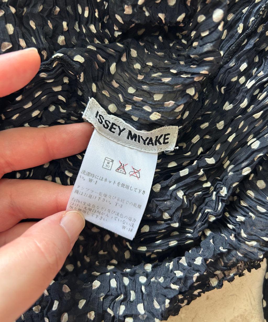 Issey Miyake '94 Black Polka Dot Sheer Long Sleeve Top
