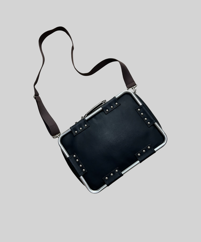 Vintage Jean Paul Gaultier pipe frame 2-way leather bag (L)