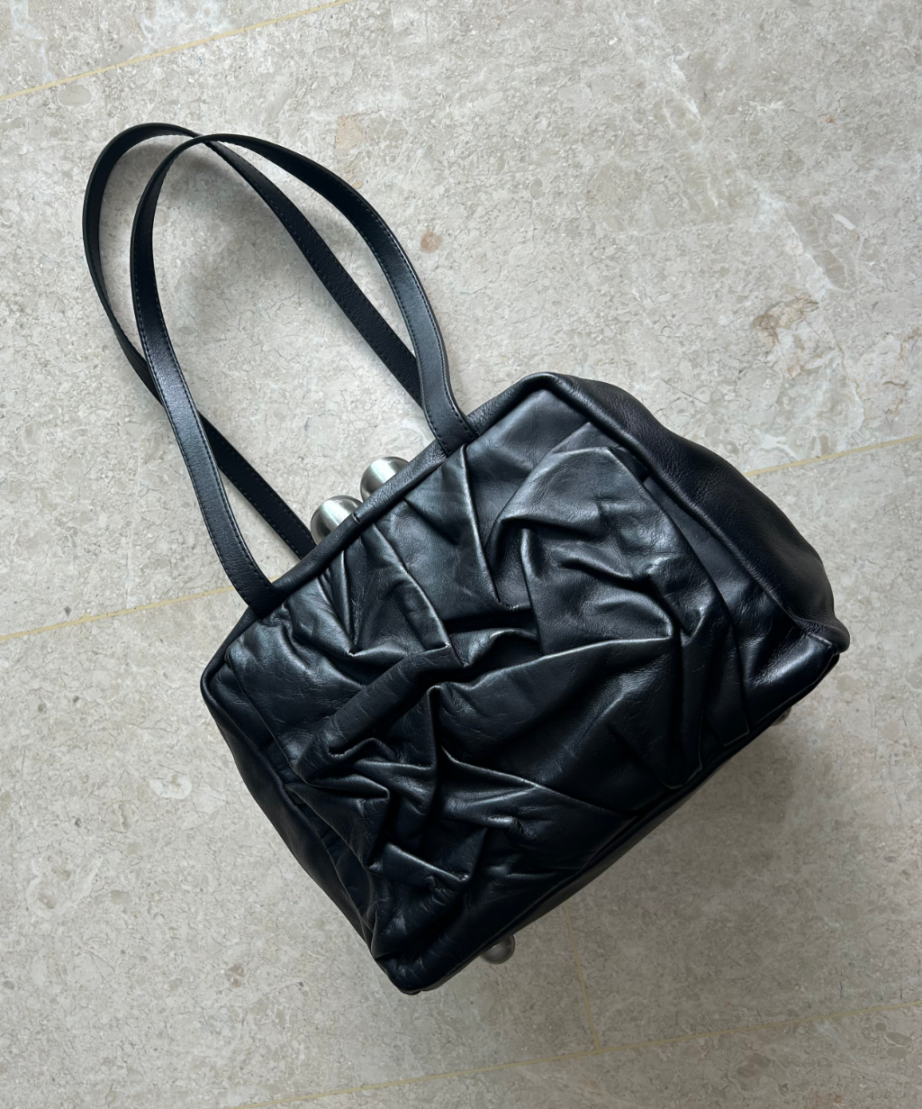 Kawa Kawa Crinkled Leather Cube Tote Bag