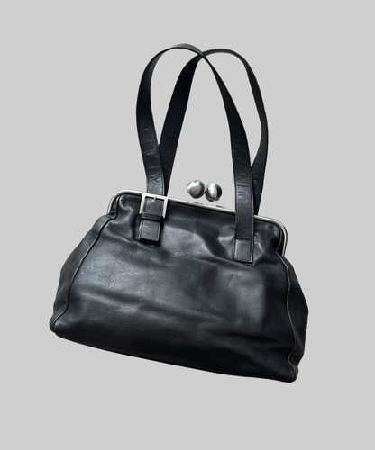 Kawa-kawa kisslock adjustable strap leather shoulder bag