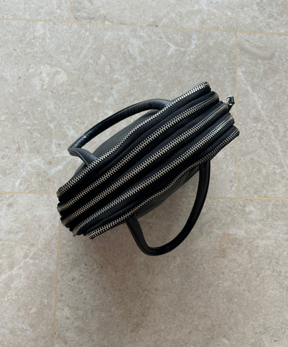 Kawa Kawa Multiple Zippers Mini Leather Boston Bag