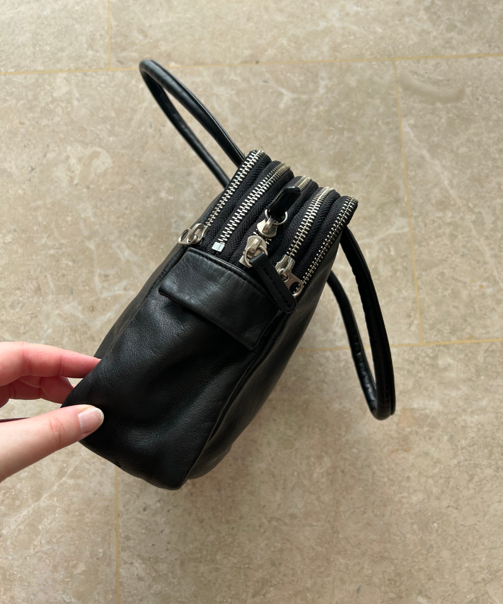 Kawa Kawa Multiple Zippers Mini Leather Boston Bag