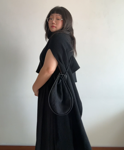 Y's U-shaped Leather Canvas Bag
