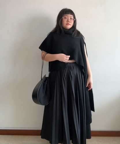 Y's U-shaped Leather Canvas Bag