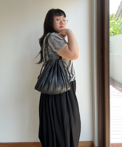 Lupo Pleated Accordion Leather Shoulder Bag