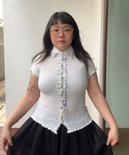 Me Issey Miyake Cauliflower Blouse with Colourful Pom Pom Details