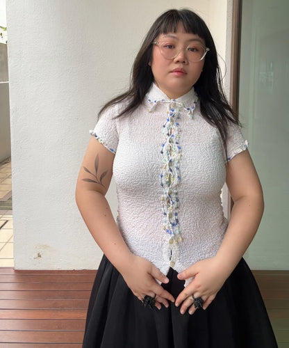 Me Issey Miyake Cauliflower Blouse with Colourful Pom Pom Details