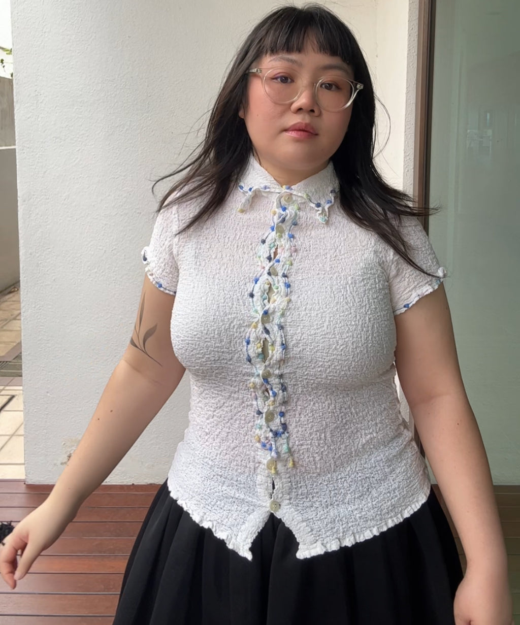 Me Issey Miyake Cauliflower Blouse with Colourful Pom Pom Details