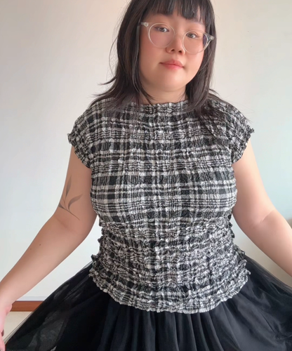 Me Issey Miyake Crinkle Pleated Check Top