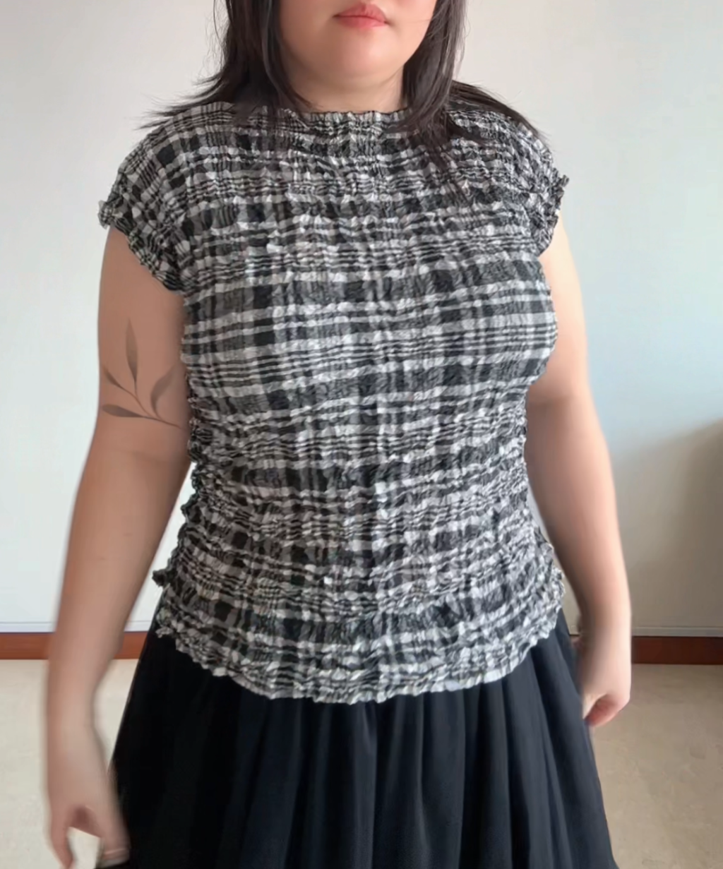 Me Issey Miyake Crinkle Pleated Check Top