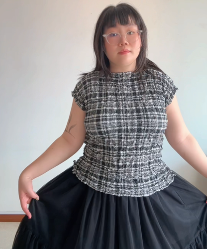 Me Issey Miyake Crinkle Pleated Check Top