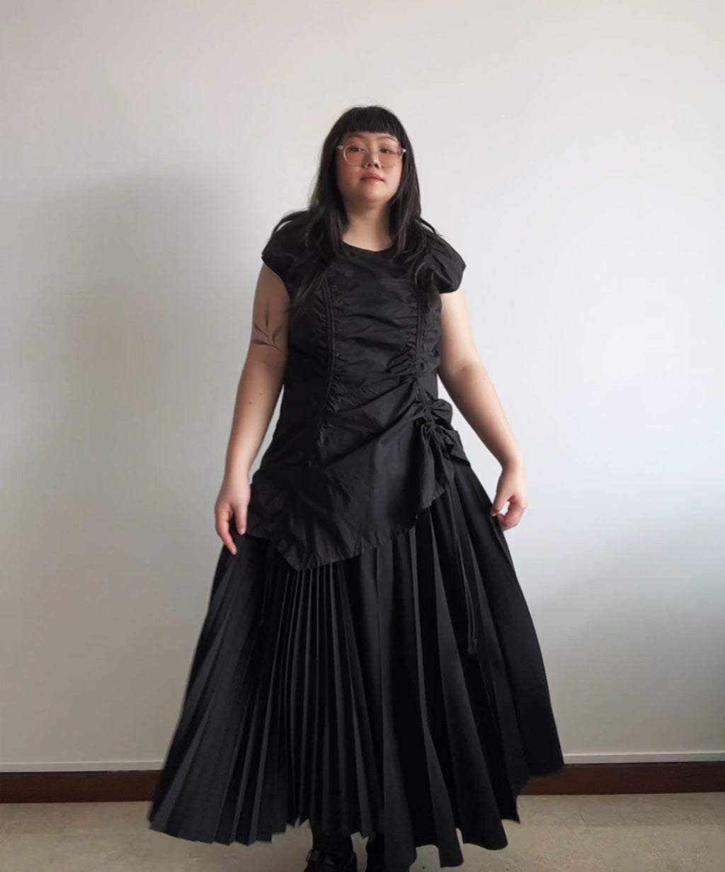 Black Comme des Garcons SS22 2-way asymmetrical pleated skirt