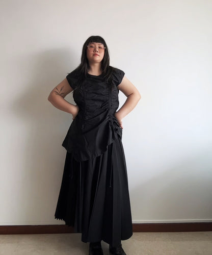 Black Comme des Garcons SS22 2-way asymmetrical pleated skirt