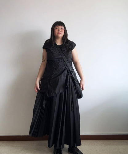 Black Comme des Garcons SS22 2-way asymmetrical pleated skirt