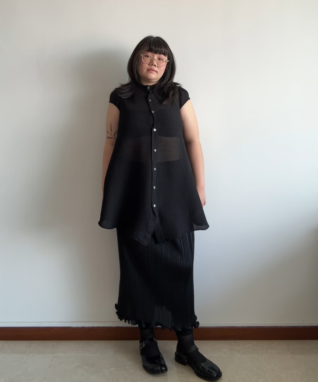 Me Issey Miyake Sheer Flare Hem Crepe Top