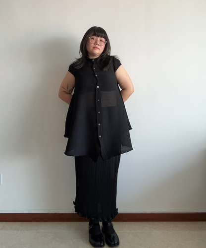 Me Issey Miyake Sheer Flare Hem Crepe Top