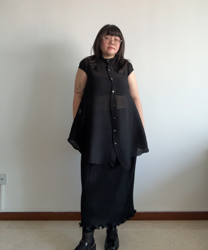 Me Issey Miyake Sheer Flare Hem Crepe Top