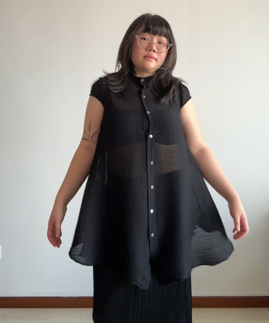 Me Issey Miyake Sheer Flare Hem Crepe Top