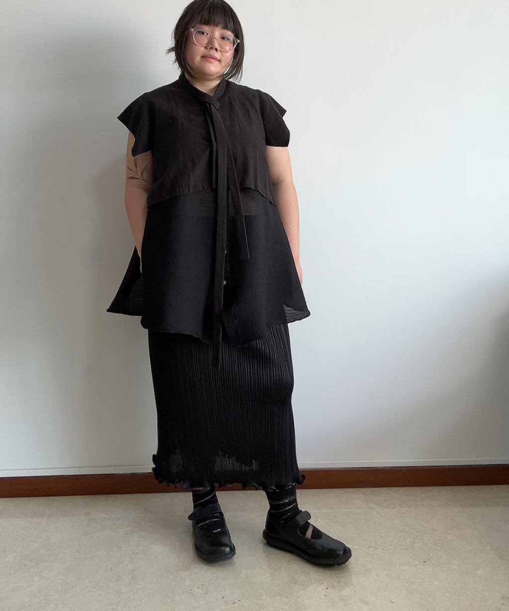 Me Issey Miyake Sheer Flare Hem Crepe Top