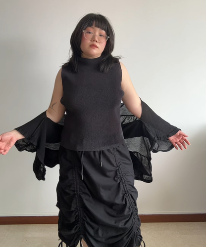 Me Issey Miyake 2-way Velvet Pleats Sheer Cardigan
