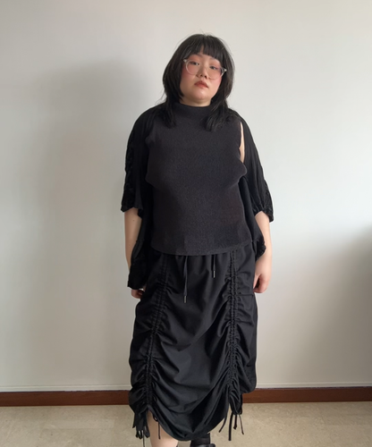 Me Issey Miyake 2-way Velvet Pleats Sheer Cardigan