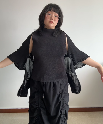 Me Issey Miyake 2-way Velvet Pleats Sheer Cardigan