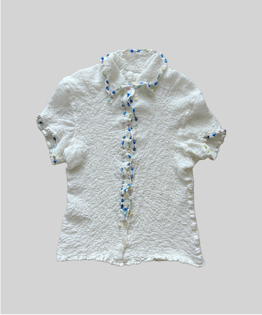 Me Issey Miyake Cauliflower Blouse with Colourful Pom Pom Details