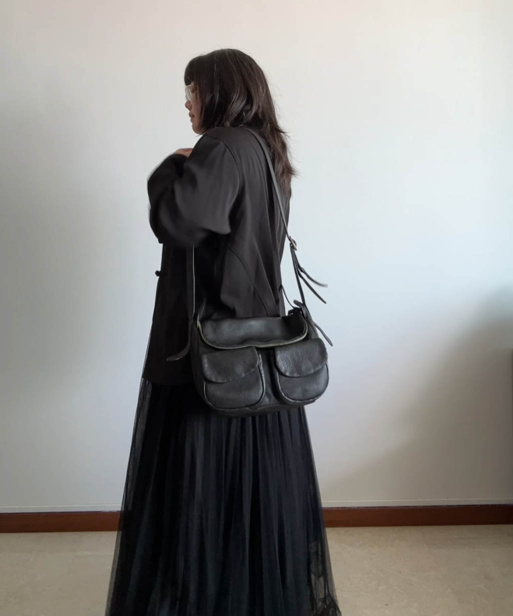 Michiamo Camera Leather Crossbody Bag