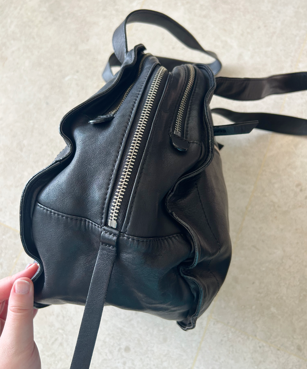 Michiamo Triple Zip Circle Leather Shoulder Bag