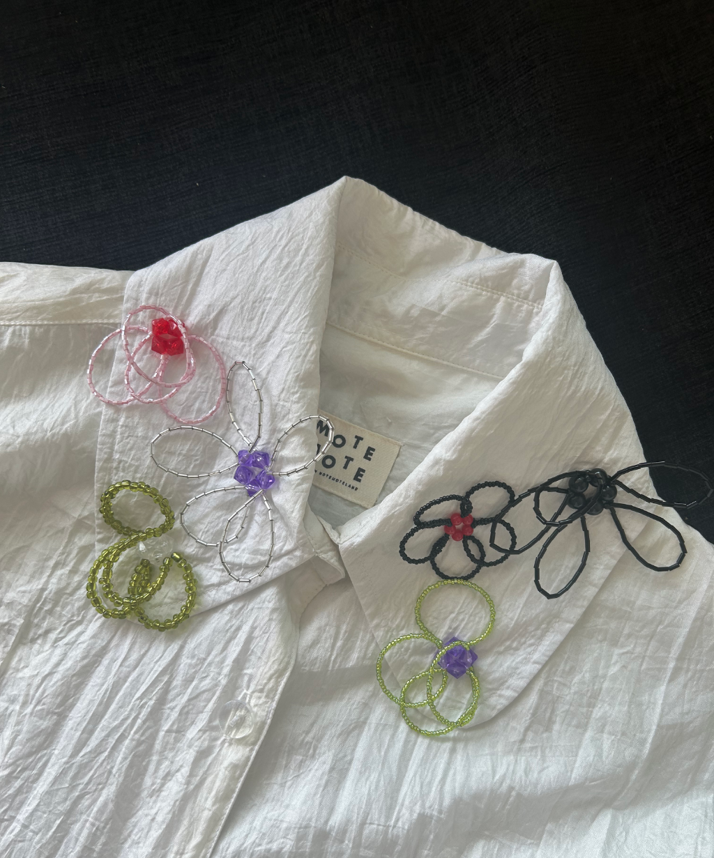 Mote Mote Embroidered Collar Ruffle Hem Shirt Dress