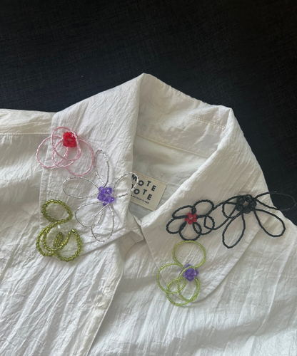 Mote Mote Embroidered Collar Ruffle Hem Shirt Dress