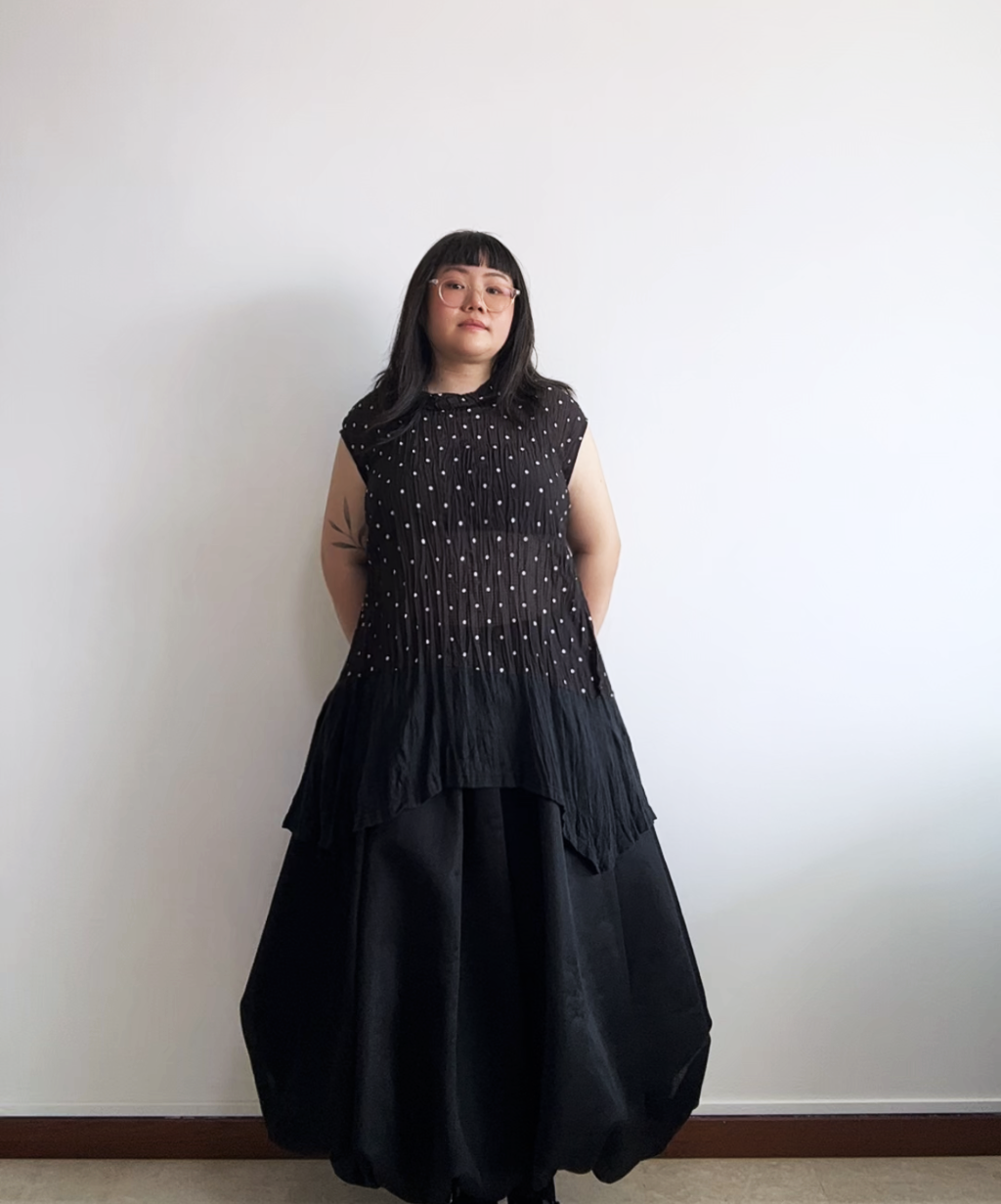 Moyuru polka dot chiffon flare blouse