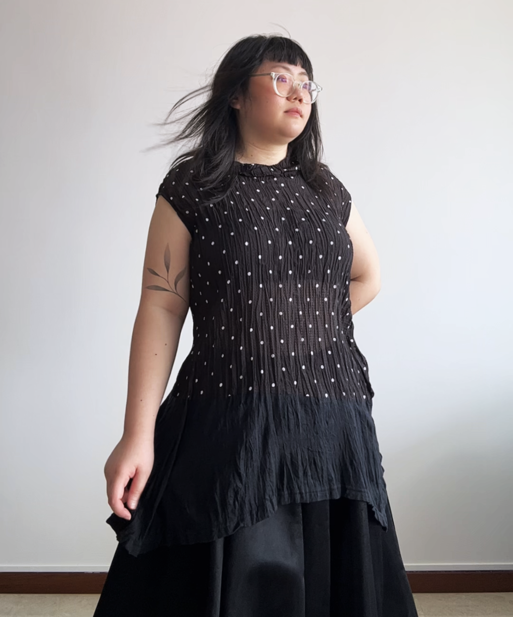 Moyuru polka dot chiffon flare blouse