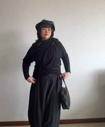 Issey Miyake AW22 Shirred Asymmetrical Long Sleeve Top