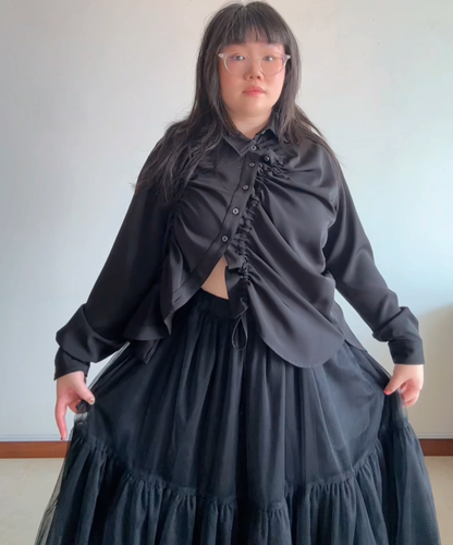 Not Conventional Asymmetrical Shirring Shirt