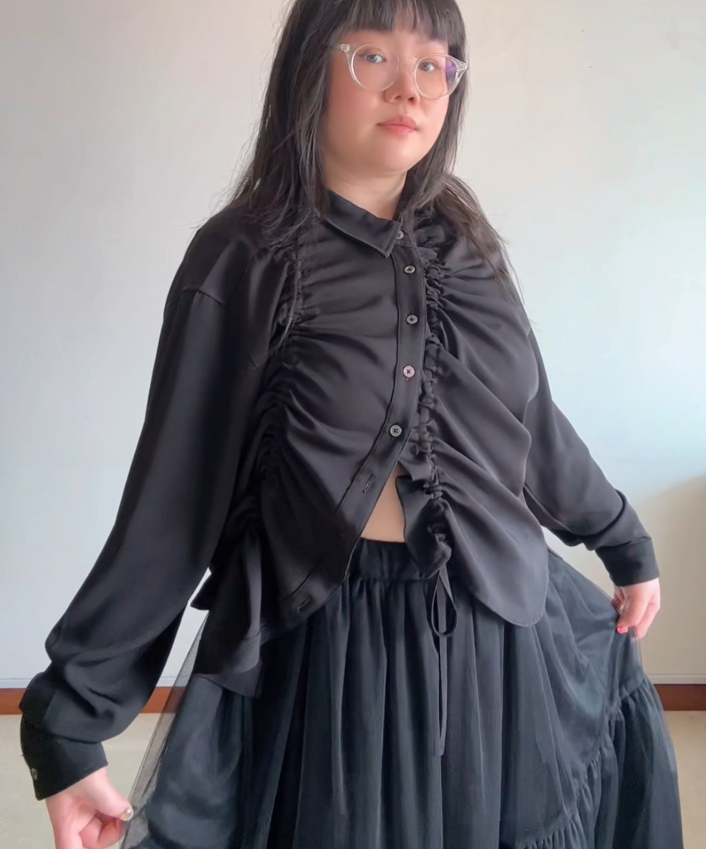 Not Conventional Asymmetrical Shirring Shirt