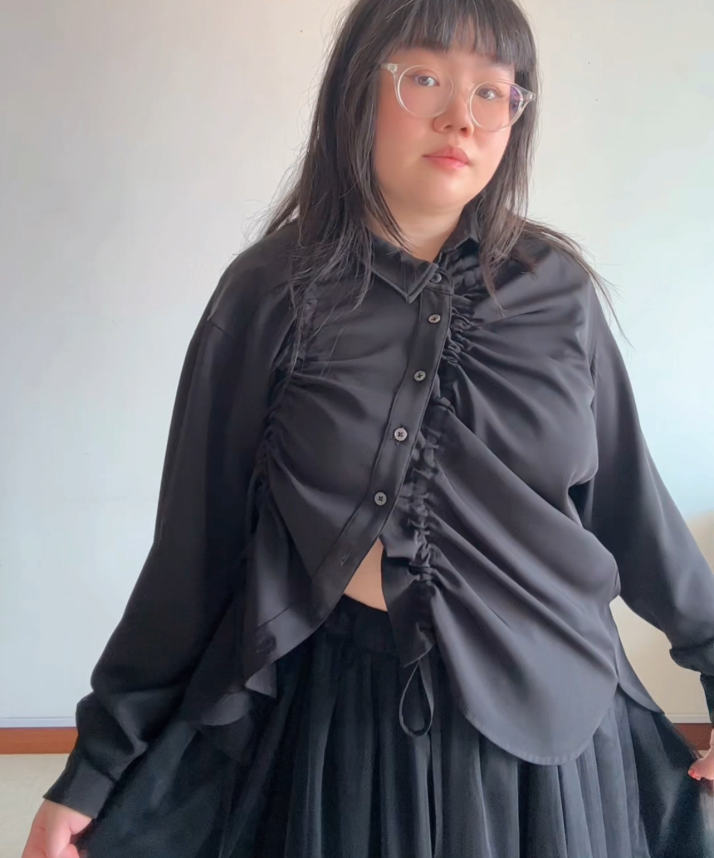 Not Conventional Asymmetrical Shirring Shirt