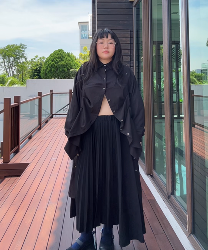 Black Comme des Garcons AW21 Pleated Asymmetrical Skirt