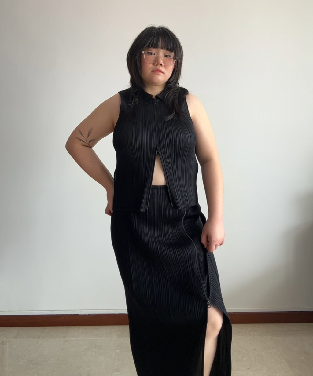 Pleats Please Double Zip Vest and Skirt Co-ord Set