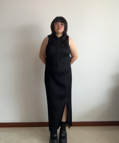 Pleats Please Double Zip Vest and Skirt Co-ord Set
