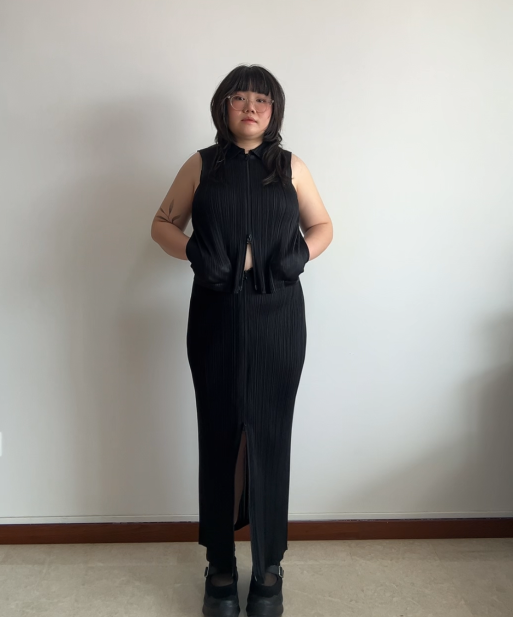 Pleats Please Double Zip Vest and Skirt Co-ord Set