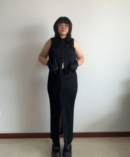 Pleats Please Double Zip Vest and Skirt Co-ord Set