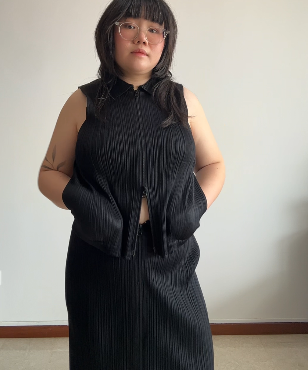 Pleats Please Double Zip Vest and Skirt Co-ord Set