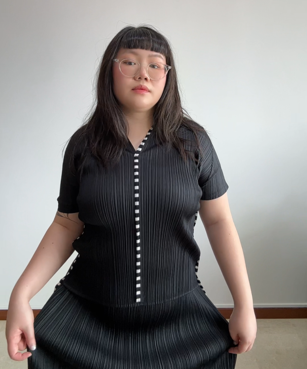 Please Please Border Stripes Pleated Top