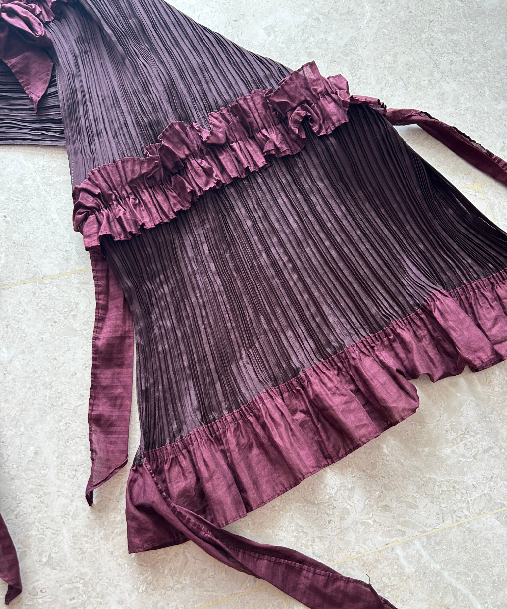 Pleats Please Jellyfish multi-way burgundy ruffle scarf