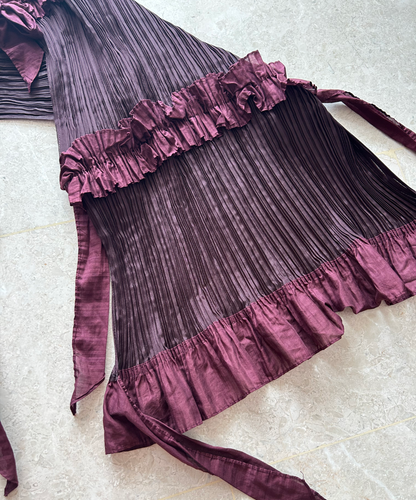 Pleats Please Jellyfish multi-way burgundy ruffle scarf
